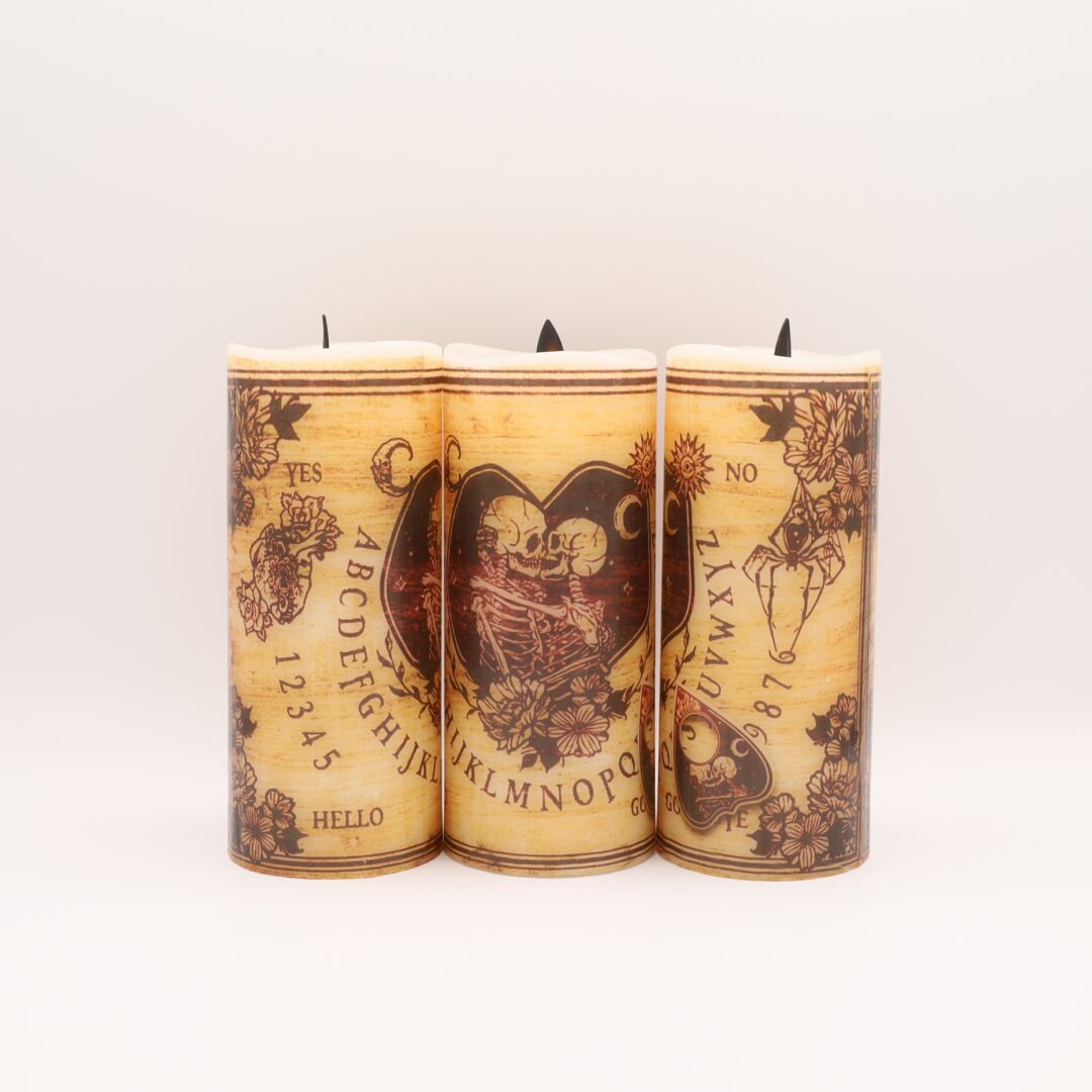 Mystifying Ouija Board Skeleton Flameless Candle (Wide)