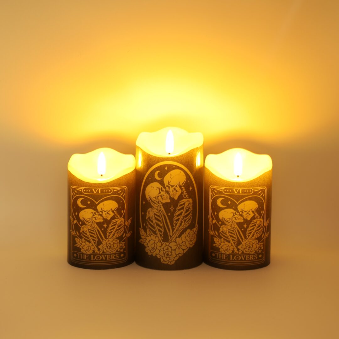 Black and Gold Tarot Skeleton Flameless Candle - Image 3