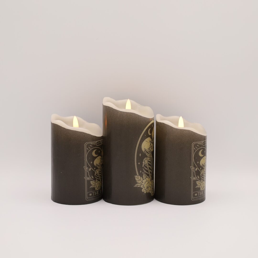 Black and Gold Tarot Skeleton Flameless Candle - Image 5