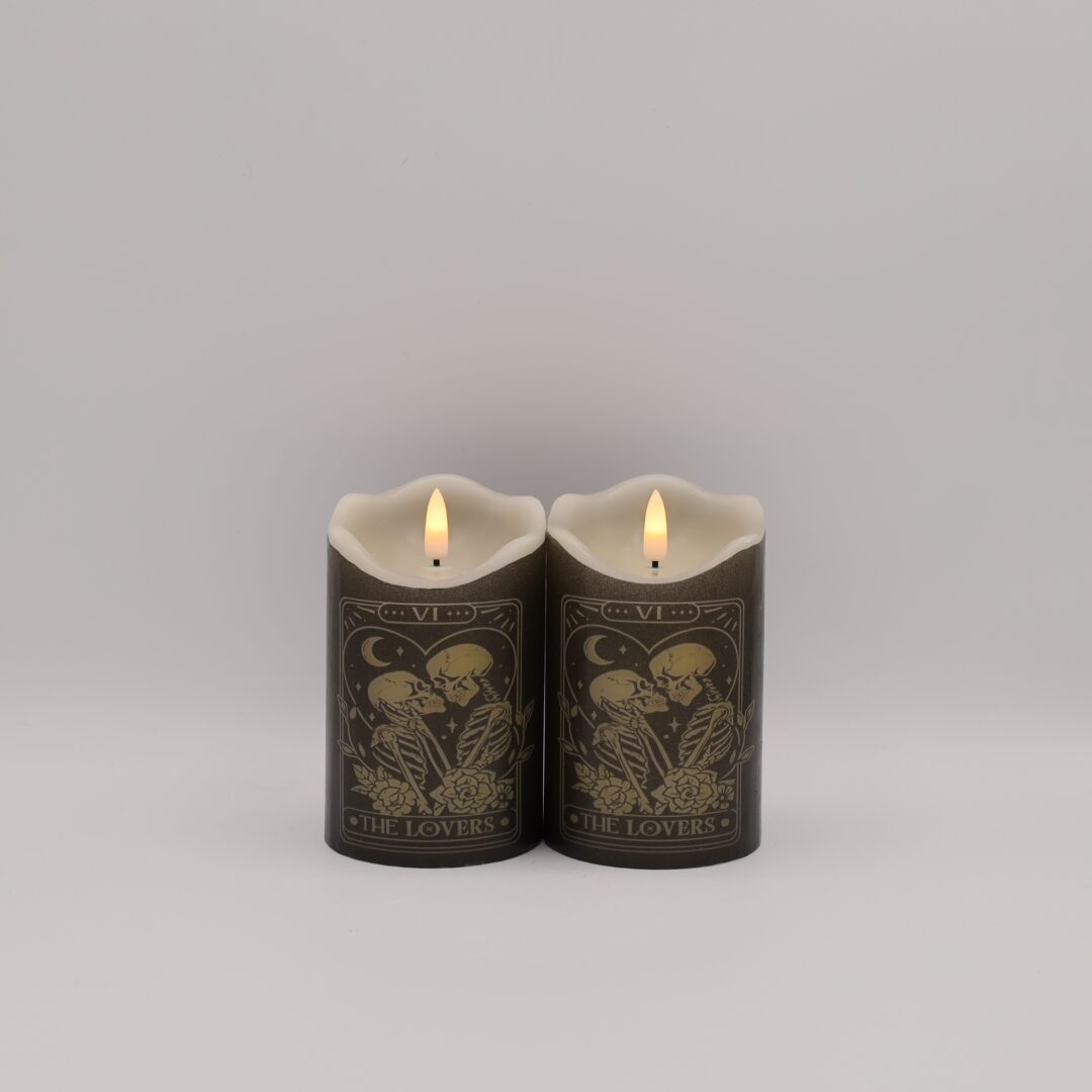Black and Gold Tarot Skeleton Flameless Candle - Image 4