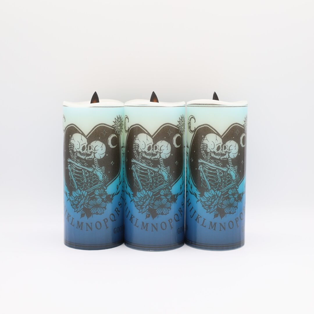 Blue Ouija Board Skeleton Flameless Candle - Image 3