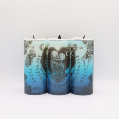 Blue Ouija Board Skeleton Flameless Candle
