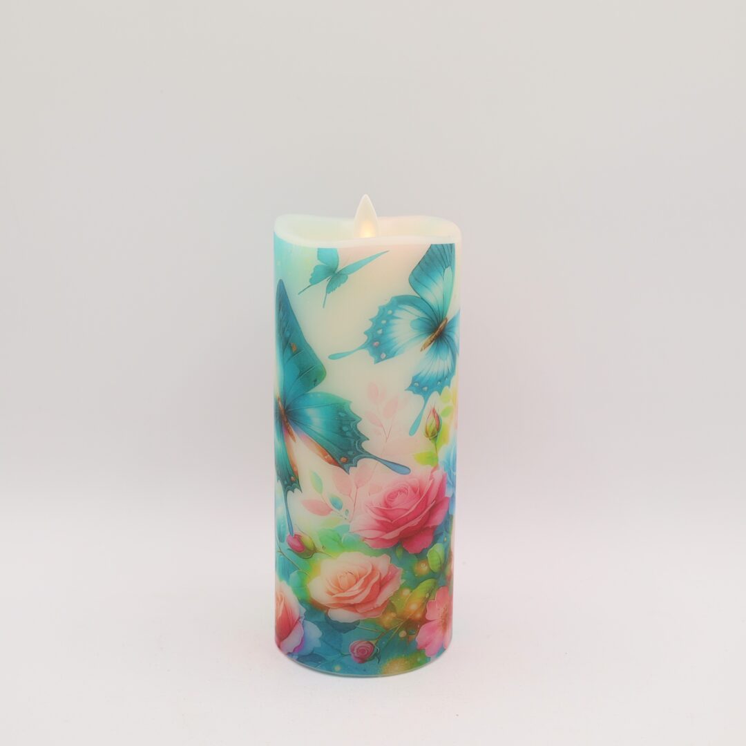 Blue Butterfly Floral Flameless Candle - Image 8