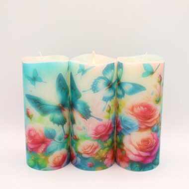 Blue Butterfly Floral Flameless Candle