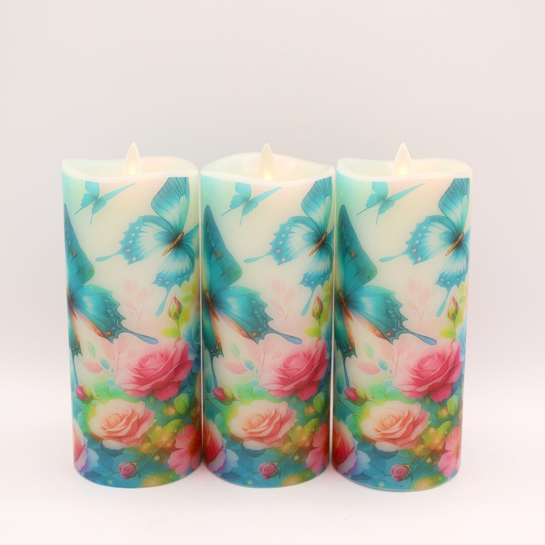 Blue Butterfly Floral Flameless Candle - Image 3