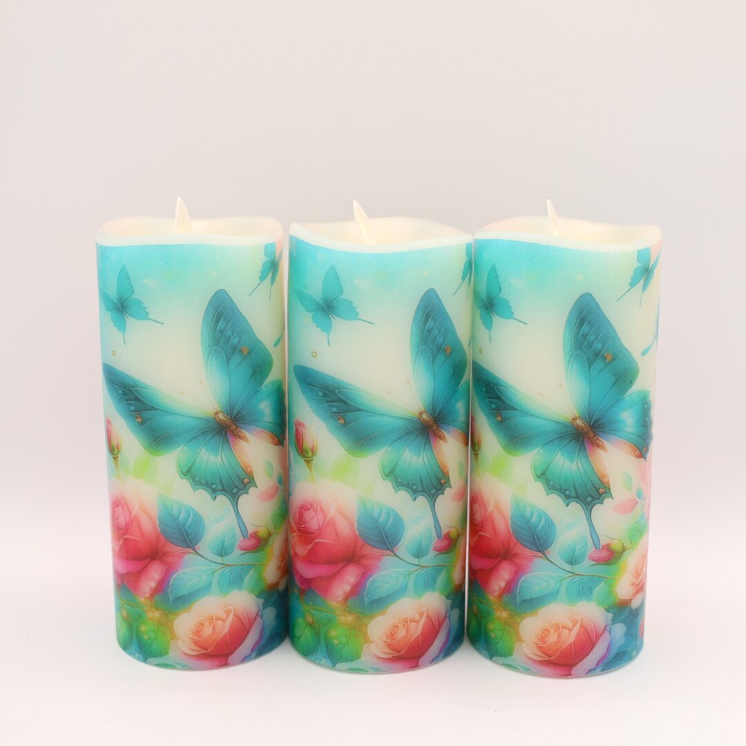 Blue Butterfly Floral Flameless Candle - Image 2