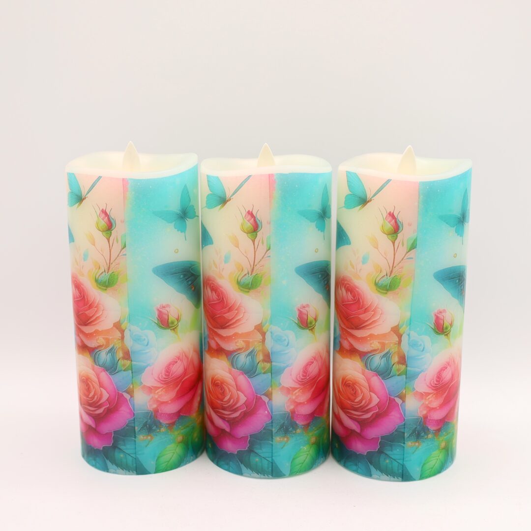 Blue Butterfly Floral Flameless Candle - Image 5
