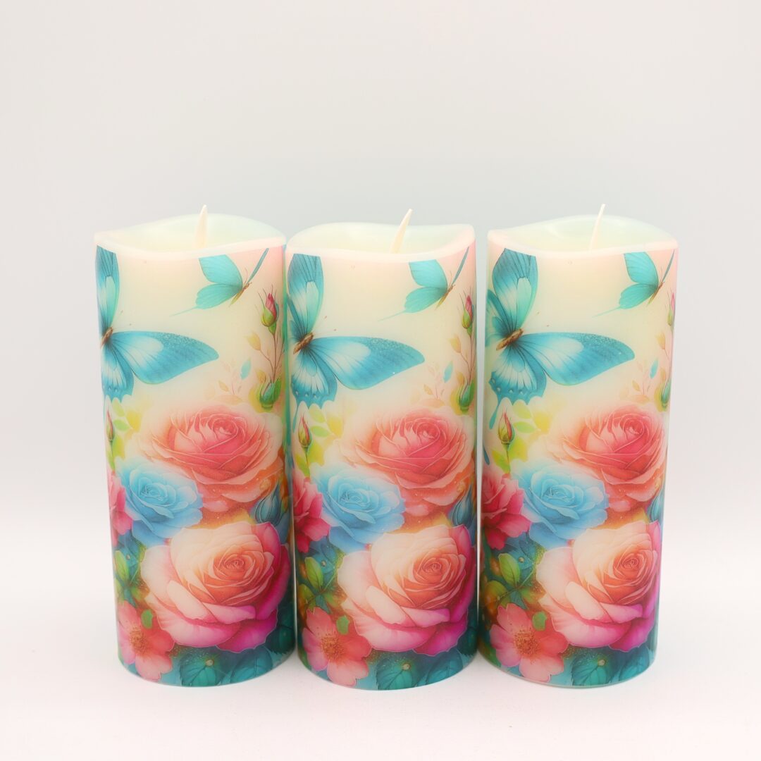 Blue Butterfly Floral Flameless Candle - Image 6