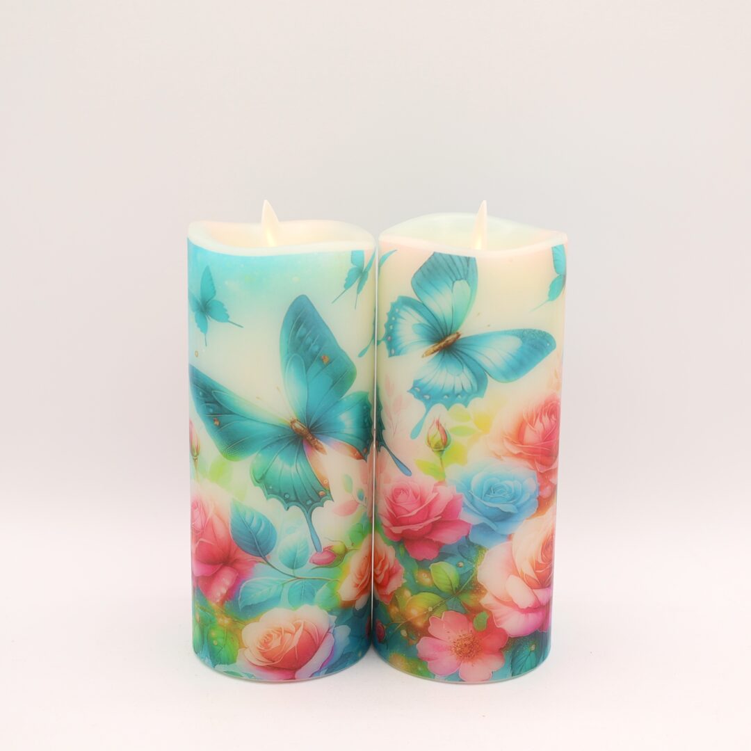 Blue Butterfly Floral Flameless Candle - Image 7