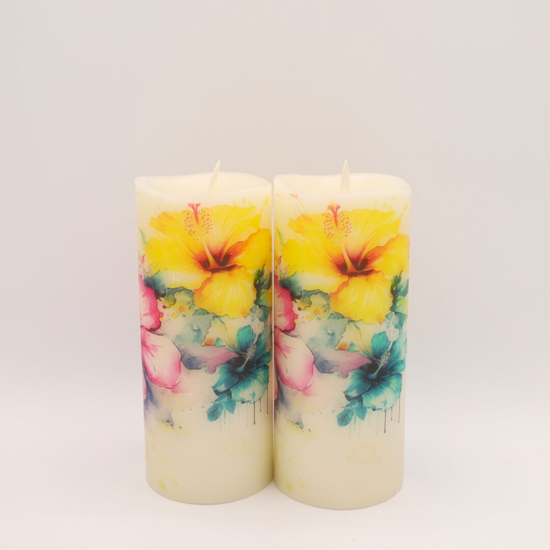 Tall Hibiscus Floral Flameless Candle - Image 3
