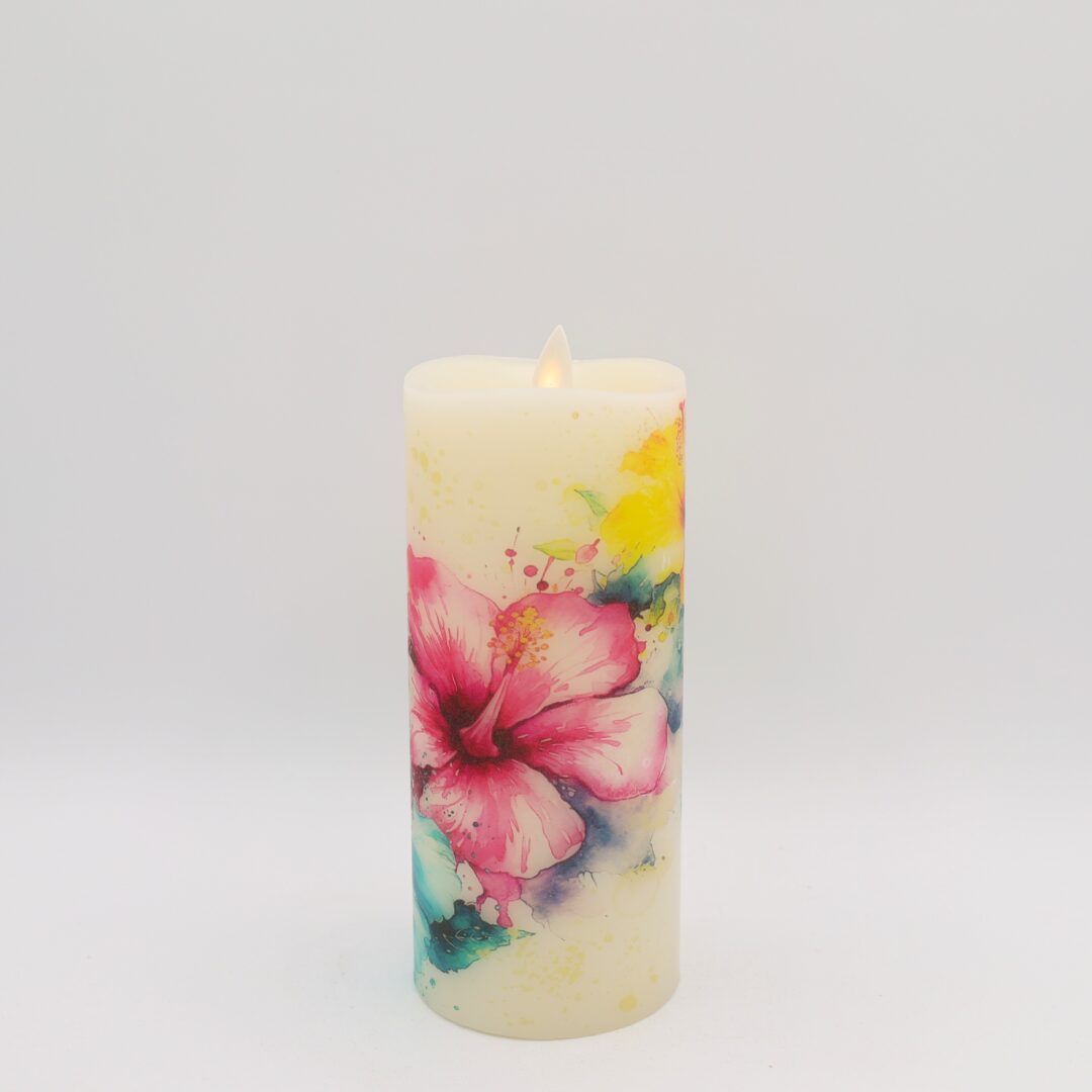 Tall Hibiscus Floral Flameless Candle - Image 5