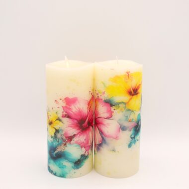 Tall Hibiscus Floral Flameless Candle