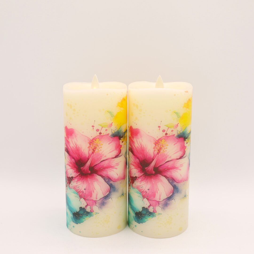 Tall Hibiscus Floral Flameless Candle - Image 2