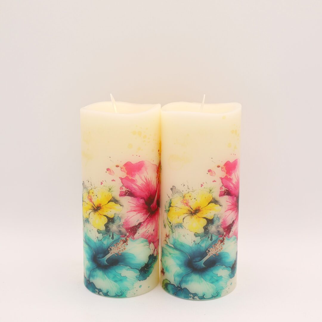 Tall Hibiscus Floral Flameless Candle - Image 6