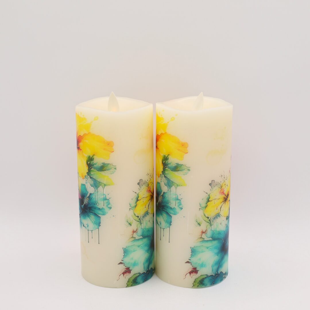 Tall Hibiscus Floral Flameless Candle - Image 7