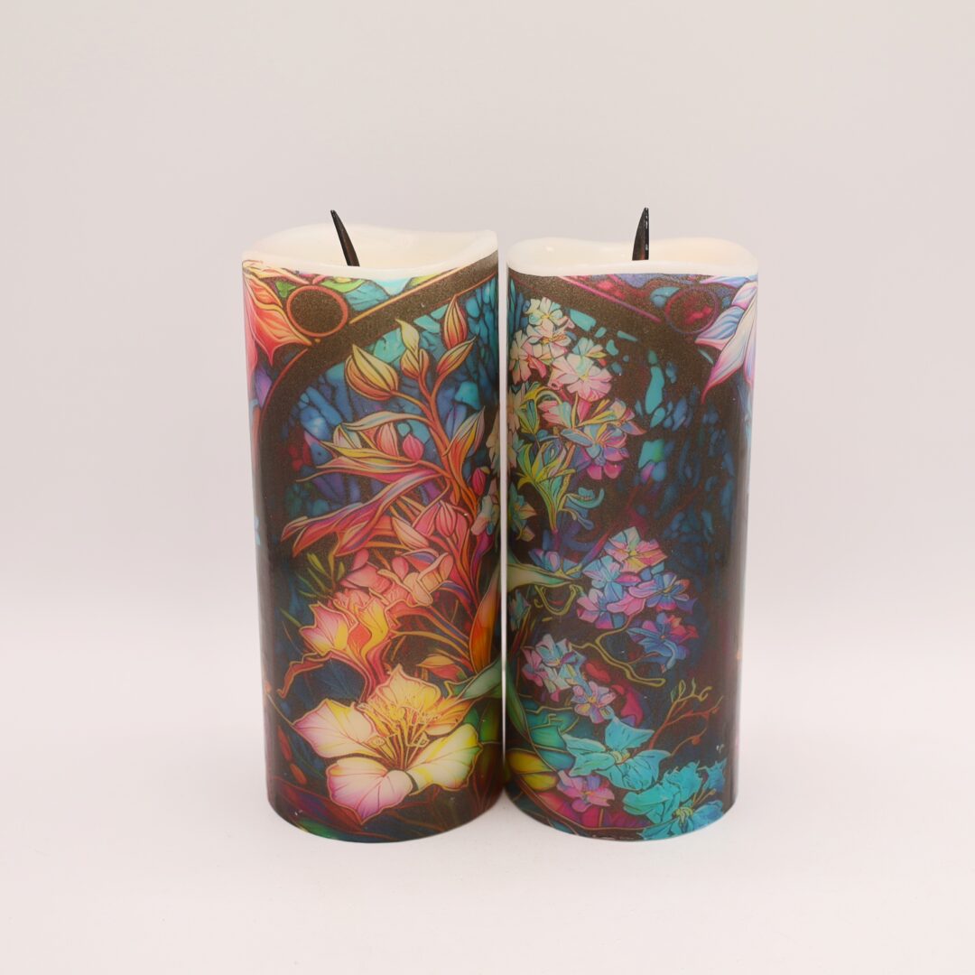 Colorful Hibiscus Floral Flameless Candle - Image 2