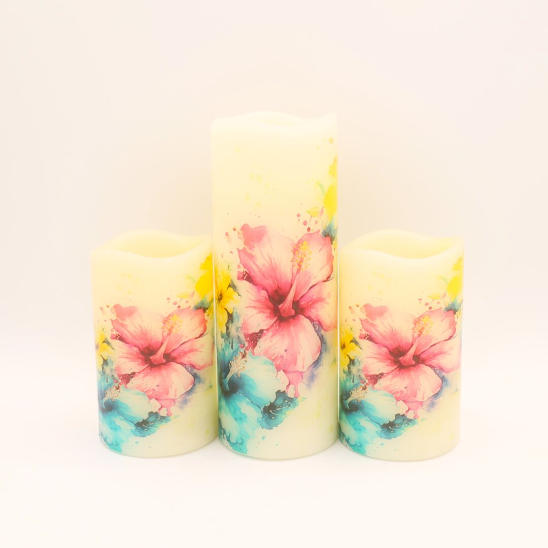 Hibiscus Floral Design Flameless Candle - Image 7