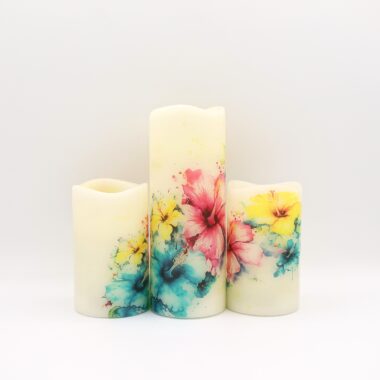 Hibiscus Floral Design Flameless Candle