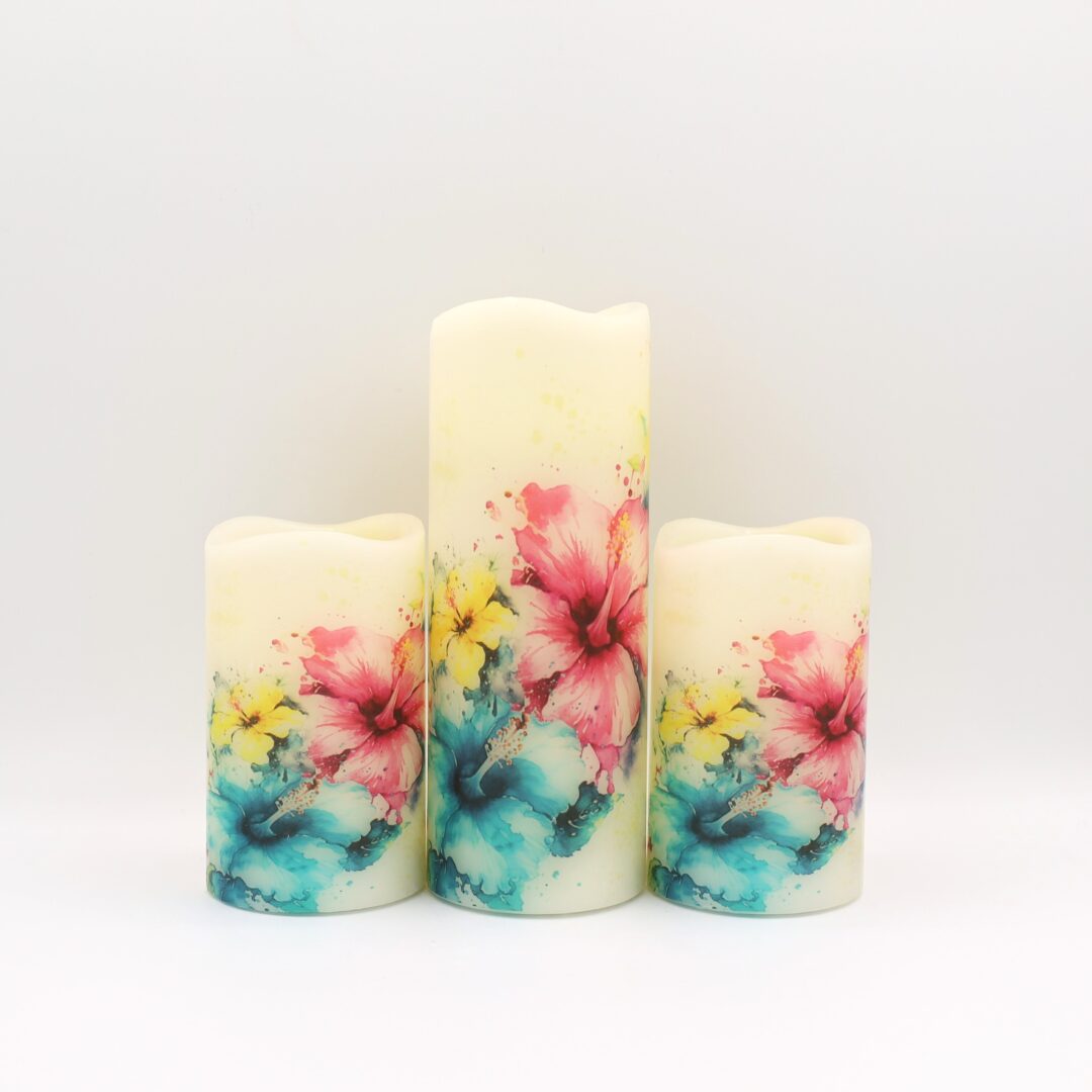 Hibiscus Floral Design Flameless Candle - Image 4