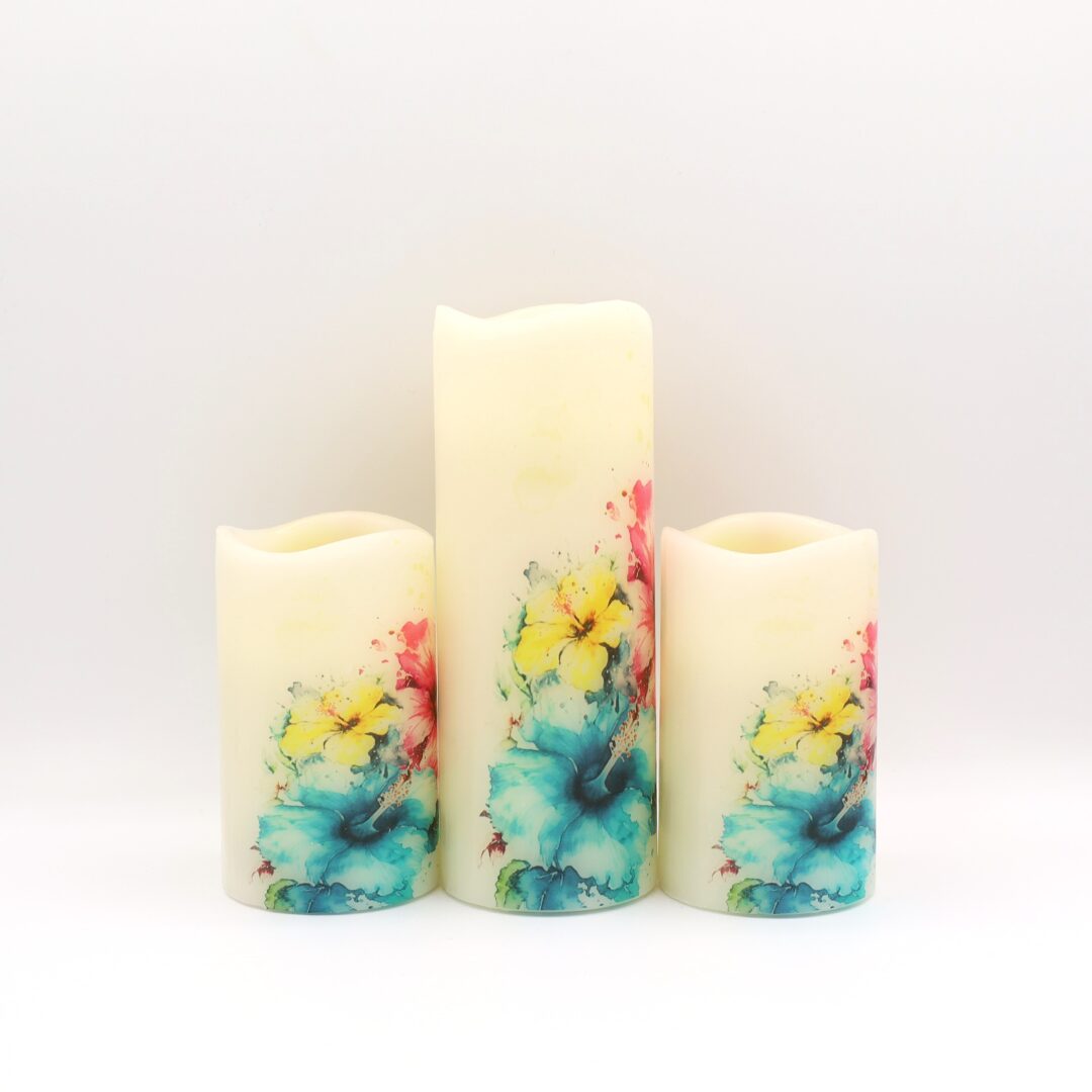 Hibiscus Floral Design Flameless Candle - Image 5
