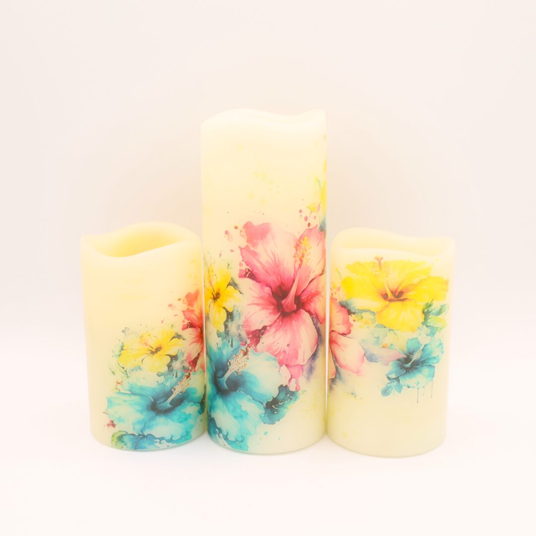 Hibiscus Floral Design Flameless Candle - Image 3