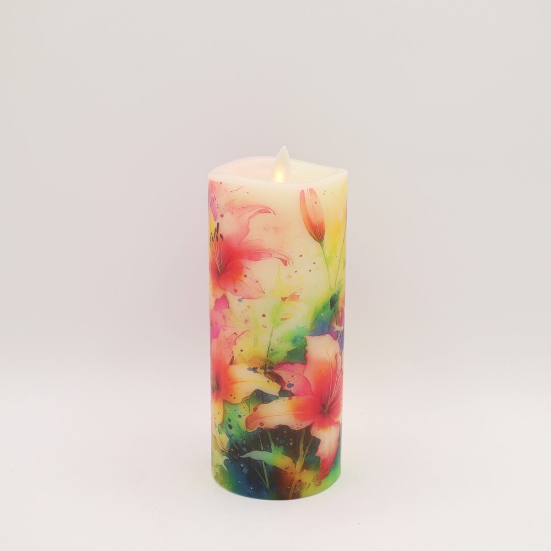 Tall Colorful Lily Floral Flameless Candle - Image 7