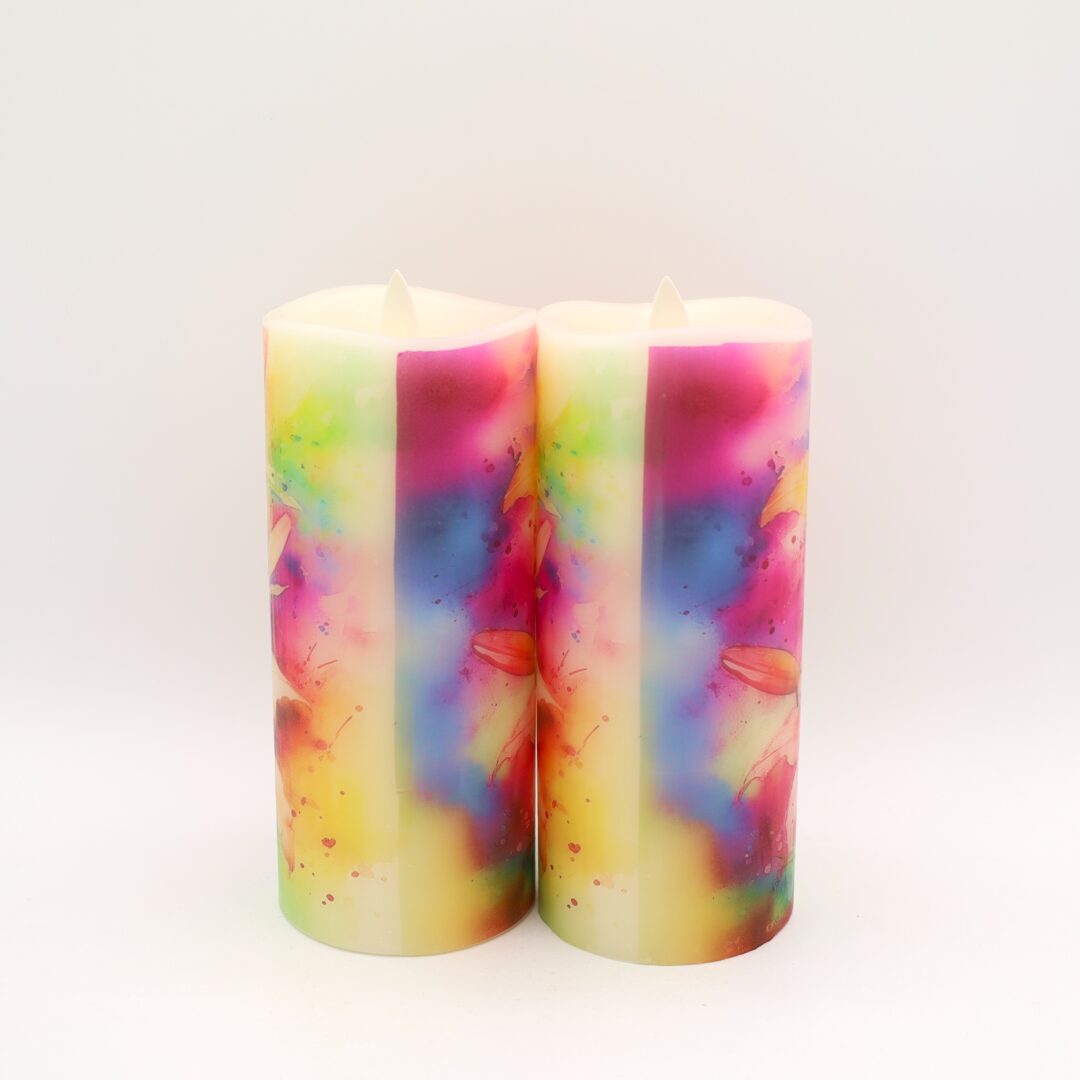 Tall Colorful Lily Floral Flameless Candle - Image 5