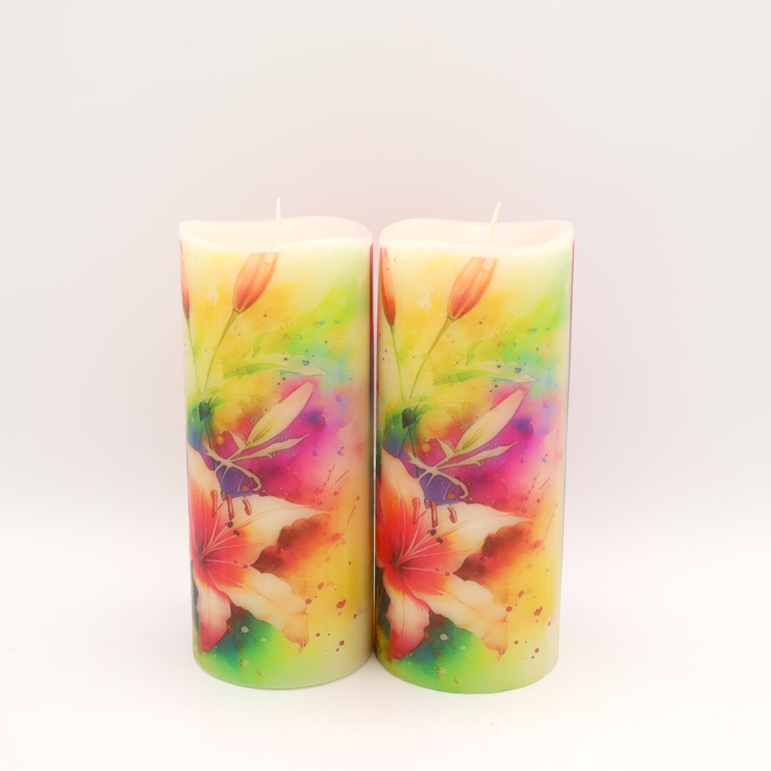 Tall Colorful Lily Floral Flameless Candle - Image 6