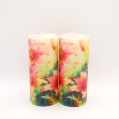 Tall Colorful Lily Floral Flameless Candle