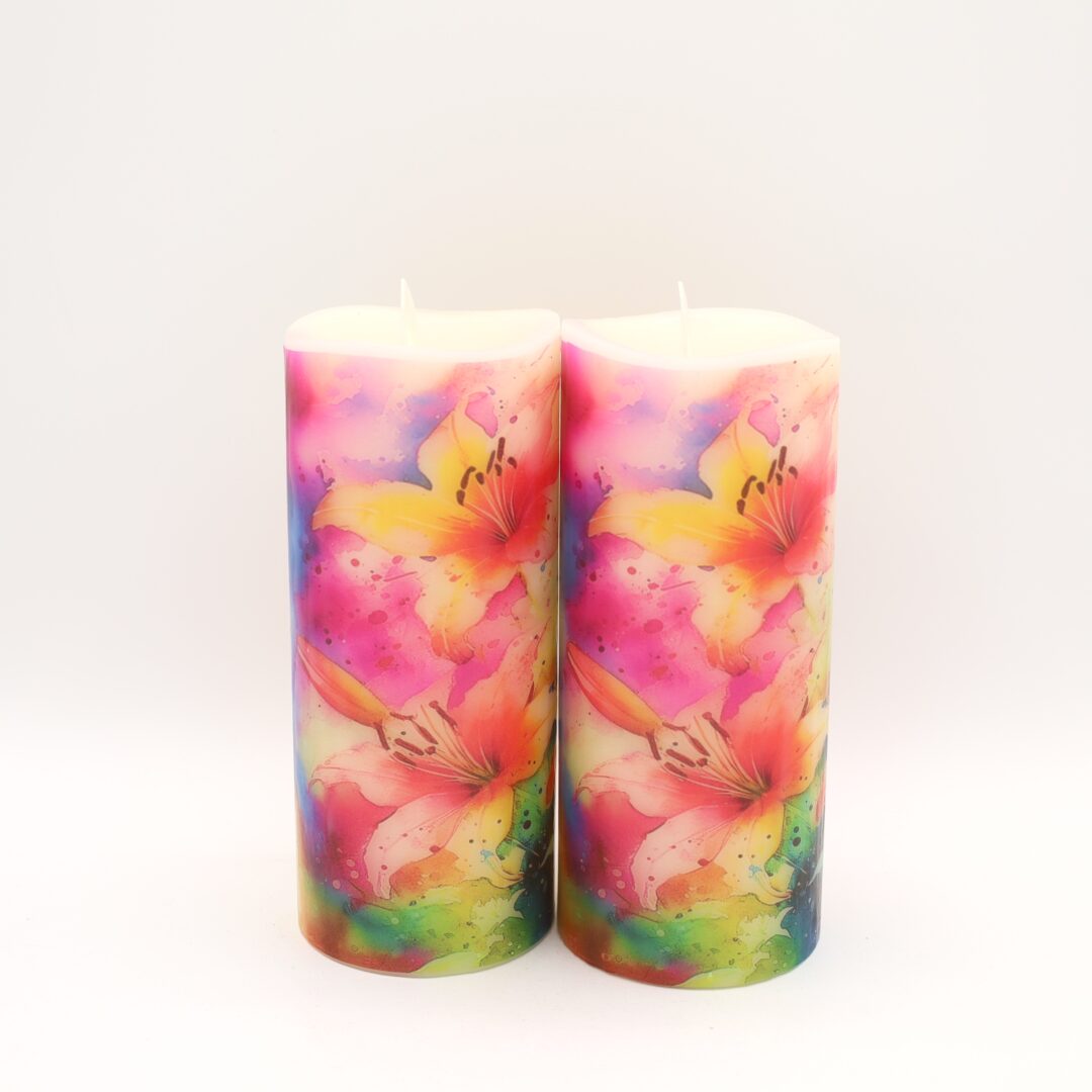Tall Colorful Lily Floral Flameless Candle - Image 4