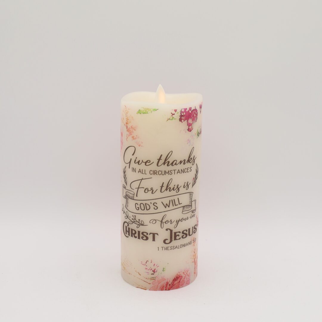Religious Floral Flameless Candle