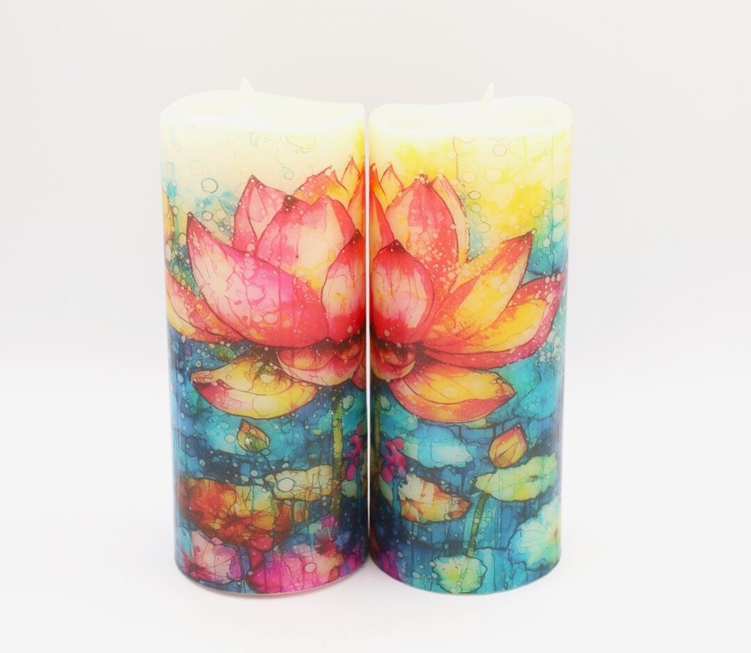 Tall Lotus Blossom Floral Flameless Candle