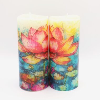Tall Lotus Blossom Floral Flameless Candle
