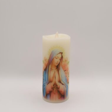 Mother Mary candle, Real Wax Flameless Candle with Remote option