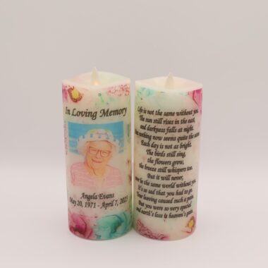 Floral Memorial candle, flameless LED candle with remote option