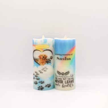 Rainbow Bridge Pet Memorial candle, flameless LED candle with remote option